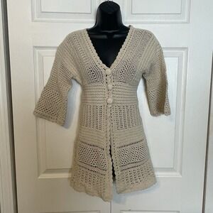 Inc International Concepts Babydoll Crochet Cardigan Women S Beige Button Up Top
